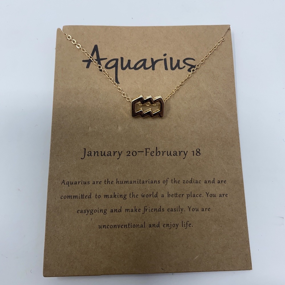 Aquarius Gold Tone Zodiac Birthday Pendant Necklace NWT